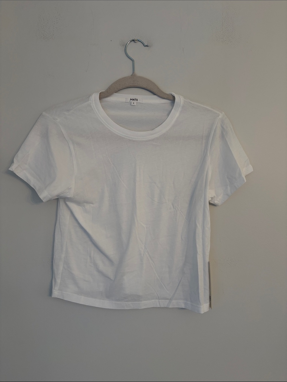 Mate the Label Cropped Shrunken Crewneck Tee in White NWT